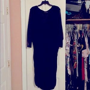 Black raunched dress with sheer sleeves